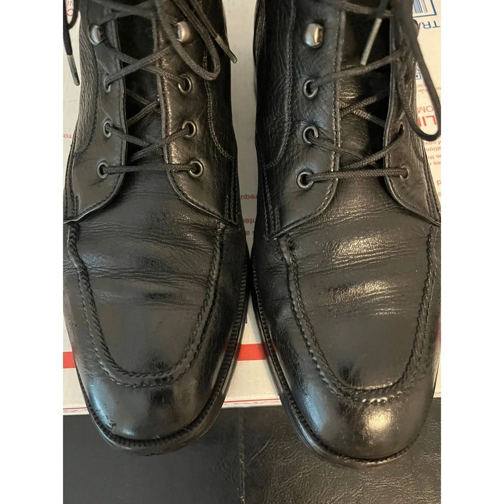Bally Black Leather Moc Toe Lace Up Ankle Boots